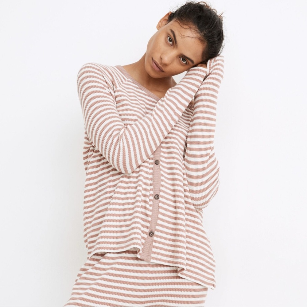 Madewell Waffle Knit Button-Front Pajama Top and Sweatpants in Lorain Stripe